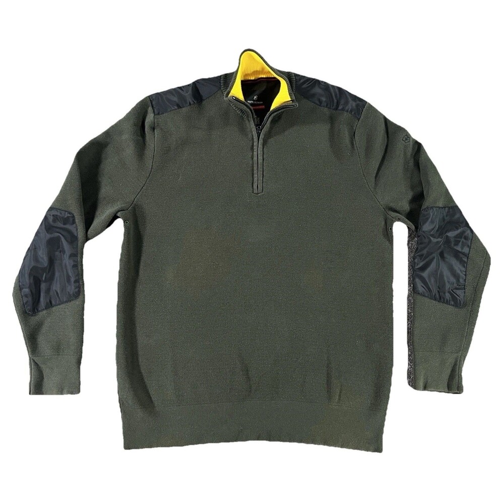 Victorinox Men’s Green Military Commando 1/4 Zip Sweater Cotton Patches XL